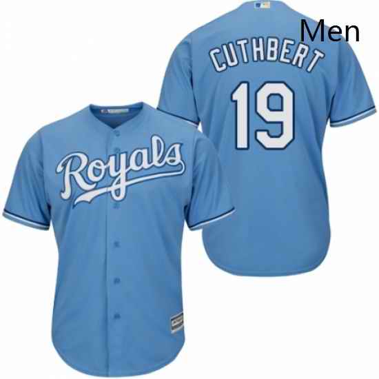 Mens Majestic Kansas City Royals 19 Cheslor Cuthbert Replica Light Blue Alternate 1 Cool Base MLB Jersey